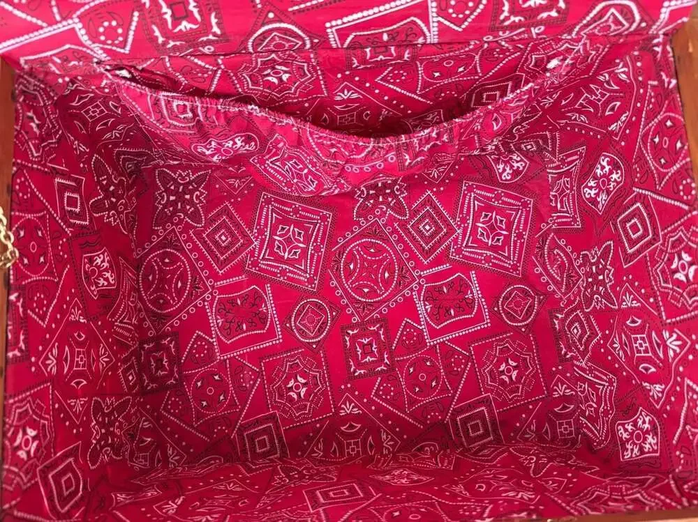 Vintage Wicker Picnic Basket with Red Bandana Print Lining